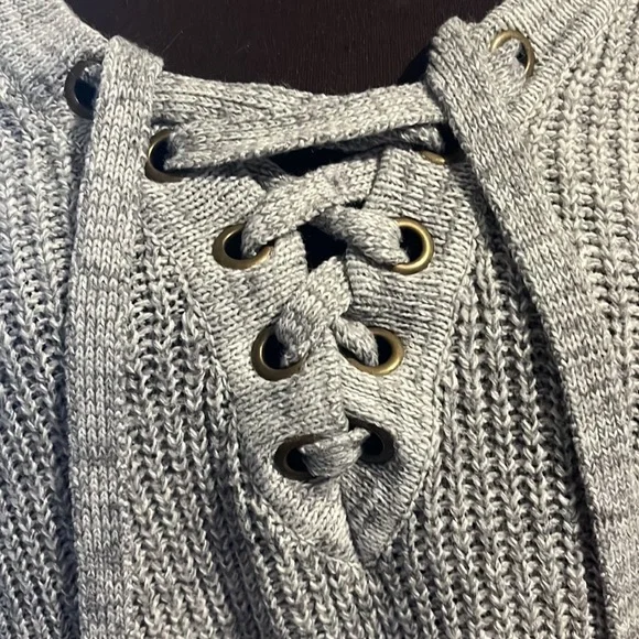 Grey Lace up Sweater - Picture 2 of 4
